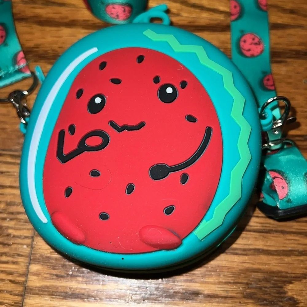 Watermelon silicone crossbody purse with detachable strap. New!
